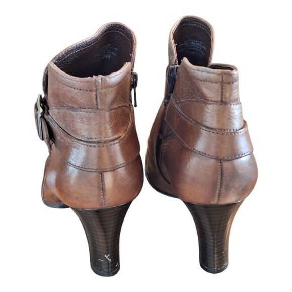 NURTURE Talin Brown Premium Leather Heeled Zip Ankle Boot 9.5M Buckle Bootie - Picture 9 of 16